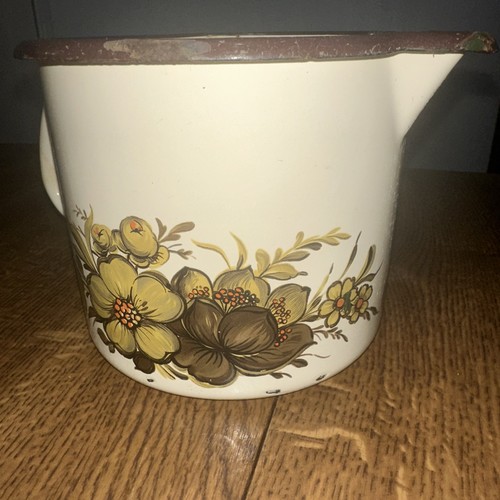 Vintage enamel spouted jug - vintage,