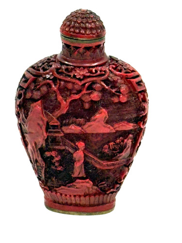 Chinese carved cinnabar snuff - chinese,