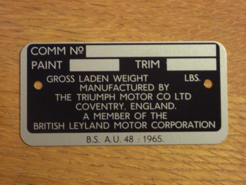 Triumph tr6 commission plate - tr6,