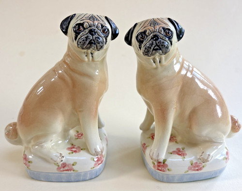 Pair ceramic pug statues - of,