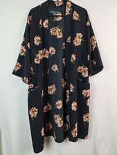 Ladies casual top kimono longline size 6 black floral print Atmosphere