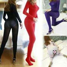 Women Super Elastic Jumpsuit Velvet Body Stockings Long Sleeve Lingerie Bodysuit