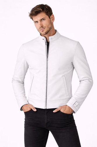Men white leather biker - men’s,