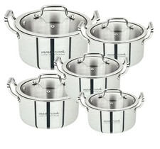 Platinum Triply Stainless Steel Saucepots with Vented Glass Lid, Induction Base