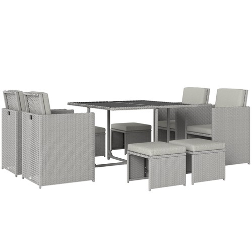 Grey 9pc rattan cube - 9pc, garden