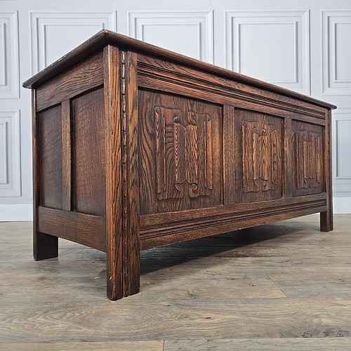 Antique oak trunk chest carved - trunk,