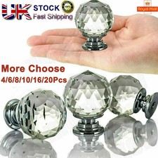 CLEAR CRYSTAL DIAMOND GLASS DOOR KNOBS CUPBOARD DRAWER FURNITURE HANDLE CABINET