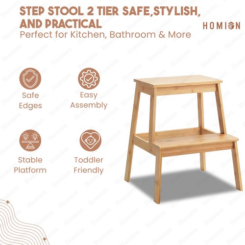 Step stool bamboo sturdy - 2-step,
