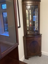 Vintage Brown Wooden Corner Display Cabinet Cupboard Lockable with Key