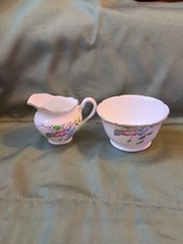  Art Deco HEATHCOTE hand painted bone china Sugar Bowl 8x7cm & Milk Jug 13x7cm