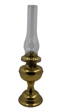 Vintage Brass Oil Lamp Paraffin Burner Glass Chimney Gold Tone Height 19"