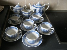 Masons Willow Pattern 6 Cups & Saucers Tea Pot, Milk & Sugar Pots Tea Set
