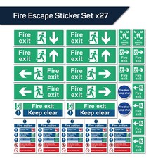 Fire Escape Signage Set X27 Pack Strong Adhesive Vinyl Stickers for Safety