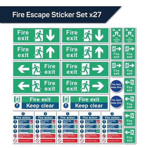 Fire escape signage set x27 - signage,