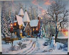 Large LED Fibre Optic Wall Picture Canvas Christmas Tree Snow Snowman 50x40cm