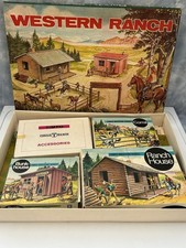 BOXED Vintage Timpo Toys Western Ranch Set Bunkhouse Baseboard Corral Cowboys
