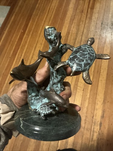 Vintage bronze sea turtles - bronze,