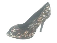 GRACELAND LADIES BLACK FLORAL DIAMANTE LACE PEEPTOE STILETTO COURT SHOES UK 4