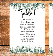 Wedding Table Plan Cards for DIY Seating Planner Eucalyptus Greenery