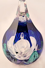 Caithness Glass Paperweight WHITE ROSE. Large Cut Teardrop Ltd Ed 6/250