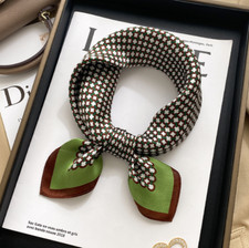 100% Mulberry Silk 20'' Small Square Scarf Women Vintage Neckerchief Wrap  green