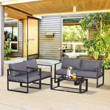 Outsunny 4 Piece Garden Furniture Set Seating with Coffee Table Double Sofa Cushion Aluminium