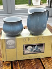 Denby Colonial Blue Milk / Cream Jug  & Open Sugar Bowl - Unused in Box 
