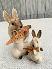 2 Different  Vintage Russian Lomonosov Rabbits with a Carrot figurines