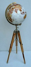 Floor World Globe With Wooden Tripod Stand 18" Big Modern Map Atlas Globe Decor