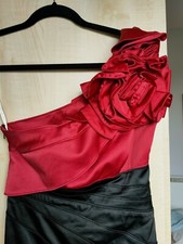 Karen Millen Red/Black Corsage Shoulder Satin Dress UK 10