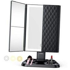 Trifold Makeup Vanity Mirror with Lights - 3 Color Lighting Modes 72 LED, Black