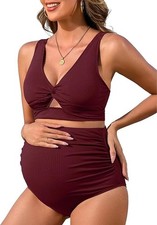 Maternity Bikini Set High Waist Two Piece Pregnancy Swimwear Sizes M