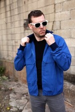 Vintage Swedish army retro tracksuit top jacket military 1970s 1980s blue LC