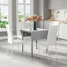 Dining Table and Set of 2/4 Chairs, Drop Leaf Kitchen Table With Grey PU Chair