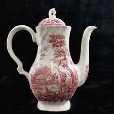 Red Ceramic teapot Myott The Hunter Teapot Red and White Countryside  9.75 Scene