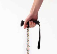 Petite Small Size Soft Gel Handle T Folding Walking Stick Cane in Spotty 