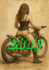 Speedway Retro Girl on Bike A4