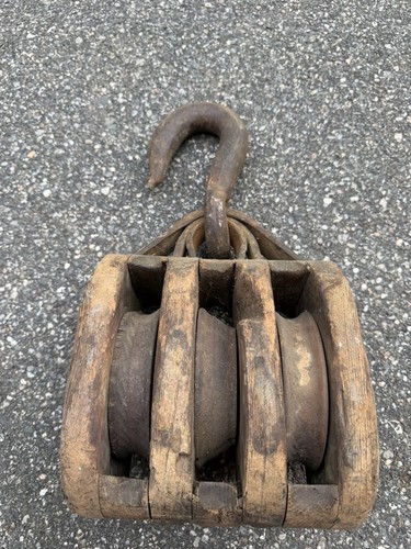 Antique triple sheave wooden - sheave,