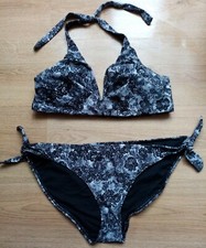 F&F TESCO SIZE 18 BLACK/WHITE LACE LOOK HALTERNECK BIKINI FAB CONDITION FREE P&P