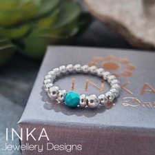 INKA Sterling Silver stacking Stretch Ring Thumb ring with Turquoise bead