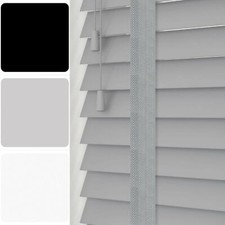 CUSTOM MADE TO MEASURE PREMIUM REAL WOOD VENETIAN BLINDS GREY WHITE TAPE