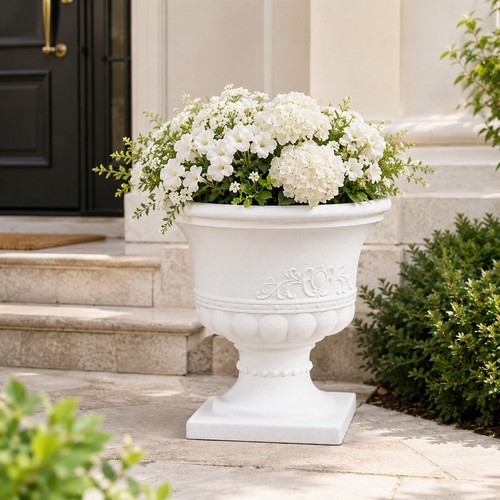 Large white garden urn - white,