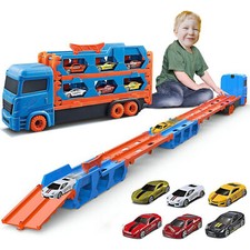 Race Track Transport Truck Toys for Boy Kids Toddler Alloy Car Folding Xmas Gift