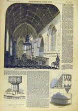 Original Old Antique Print Church St. Stephen Westminster Font Pulpit Rochester