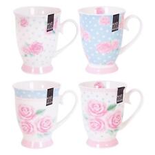 Set of 4 New Bone China Floral Polka Dot Mugs Tea Coffee Drinks Home Kitchen