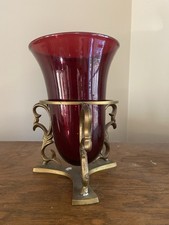 Solid Brass Altar Church Sanctuary Lamp with Red Glass Globe