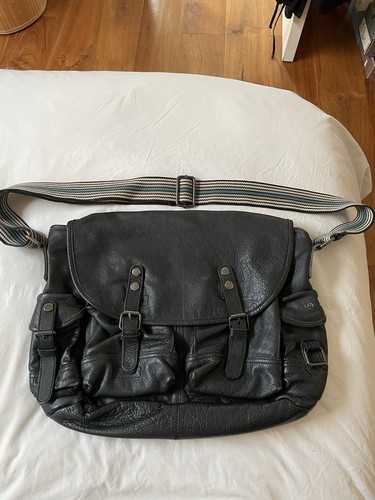 Men leather black shoulder - black,