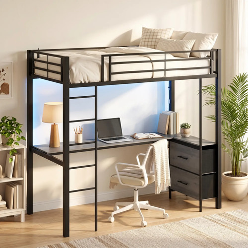 Metal bunk bed - metal, desk