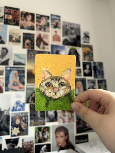 Aceo original oil pastel tabby - pastel,