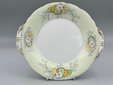 Aynsley England Vintage Eared Cake Plate Pale green with Flowers Pattern.